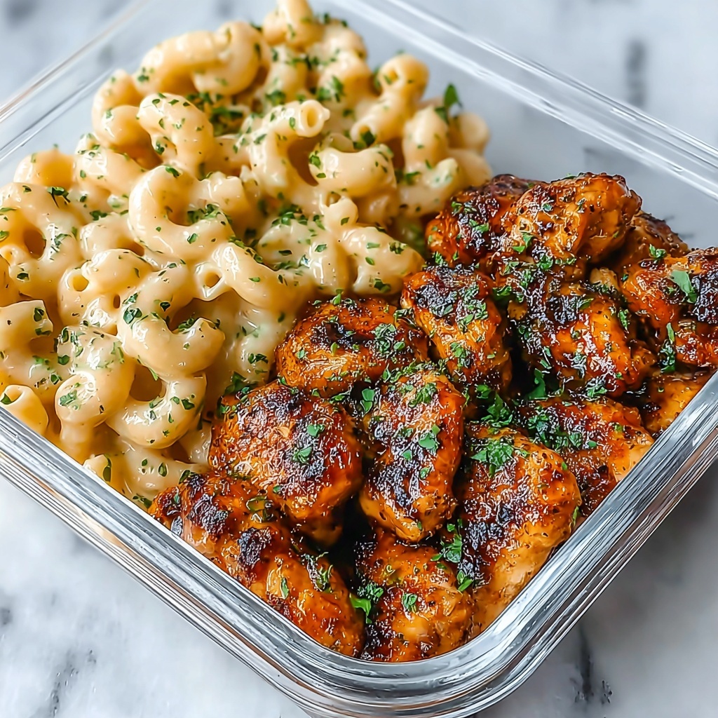 High Protein Honey Garlic Butter Chicken with Mac & Cheese Recipe - Recipe Image