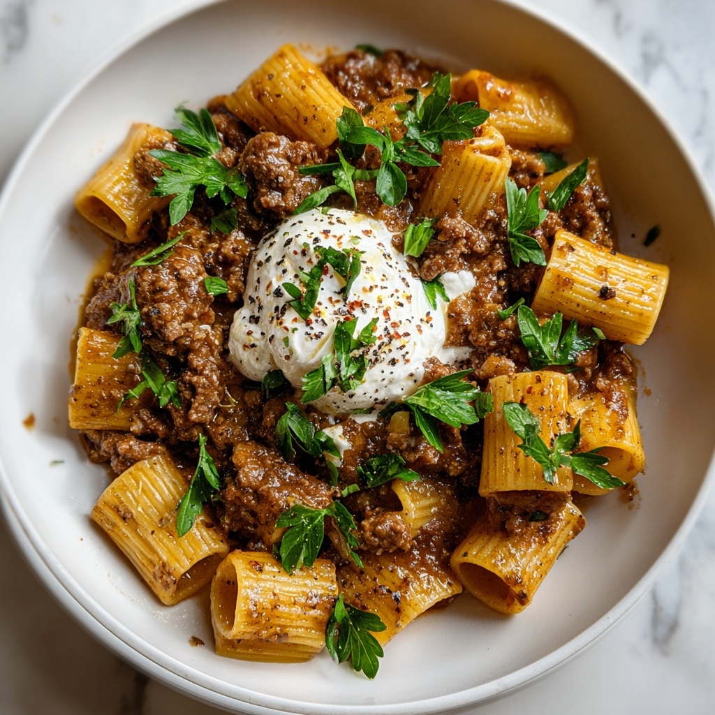 Grandma’s Meat Sauce Pasta with Burrata Recipe - Recipe Image