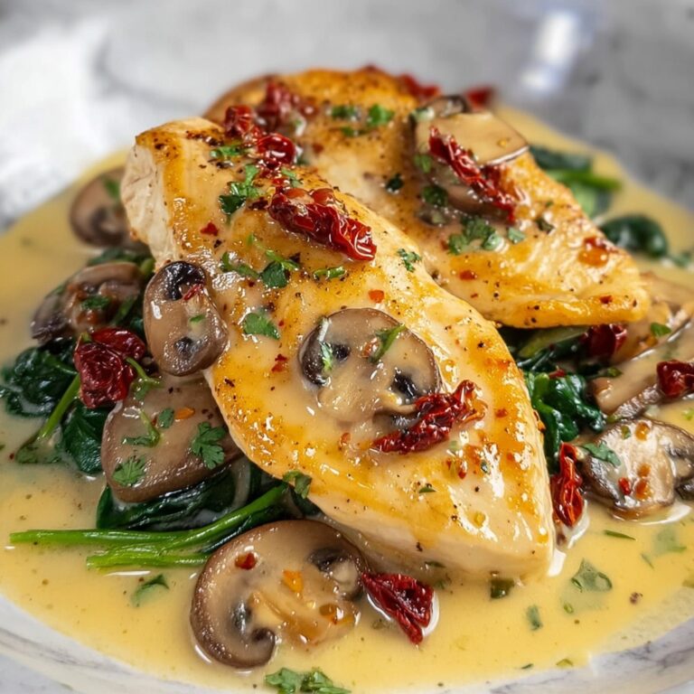 Tuscan Chicken with Mushrooms, Sun-Dried Tomatoes, and Spinach Recipe