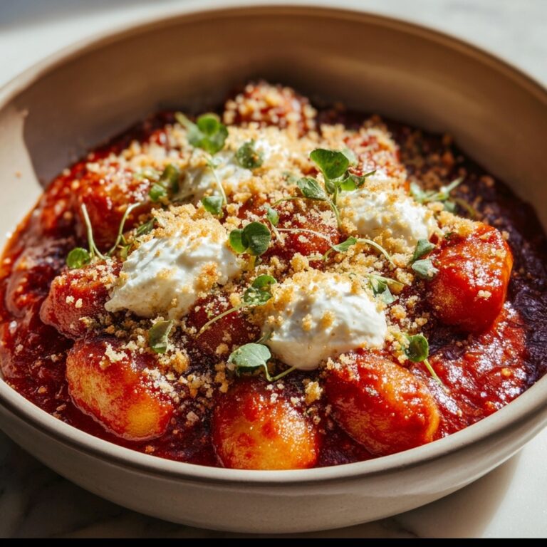 Millionaire Gnocchi with Red Sauce, Herbed Ricotta, and Golden Crispies Recipe