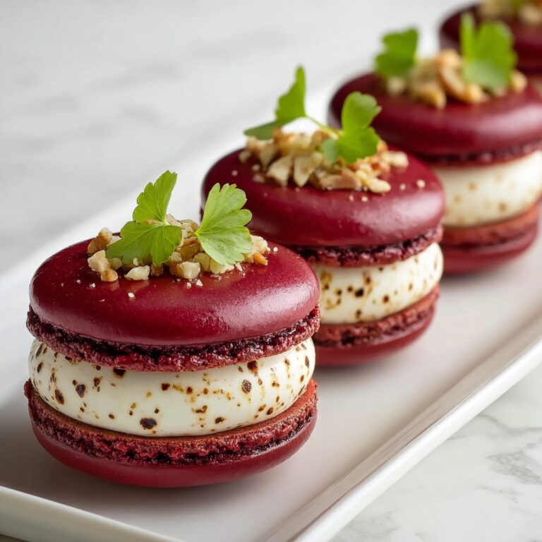 Savory Beet Macarons with Goat Cheese & Walnut Crunch Recipe