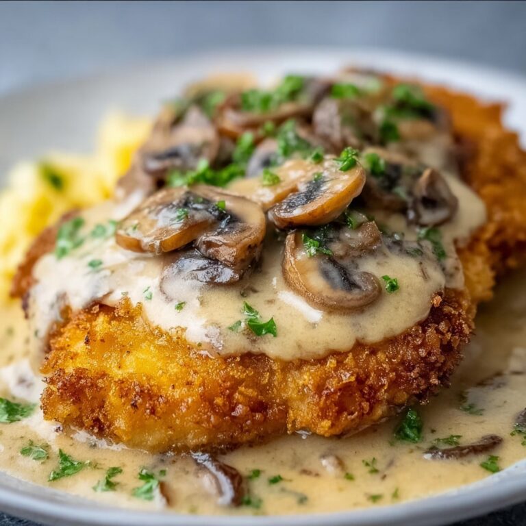 Golden Crispy Chicken with Parmesan Mushroom Sauce Recipe