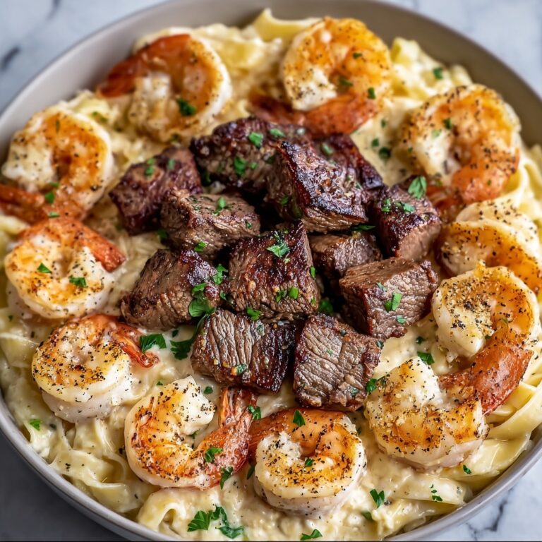Cajun Shrimp and Steak Alfredo Pasta Recipe