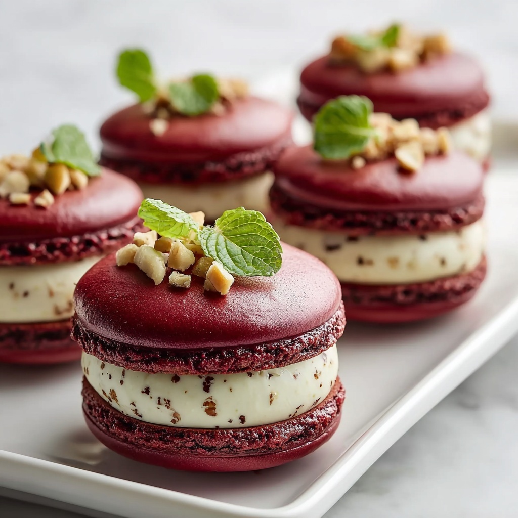 Savory Beet Macarons with Goat Cheese & Walnut Crunch Recipe - Recipe Image