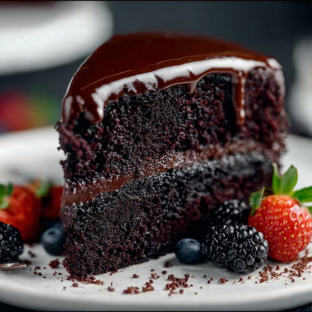 Black Velvet Cake with Blackberry Filling and Chocolate Frosting Recipe - Recipe Image