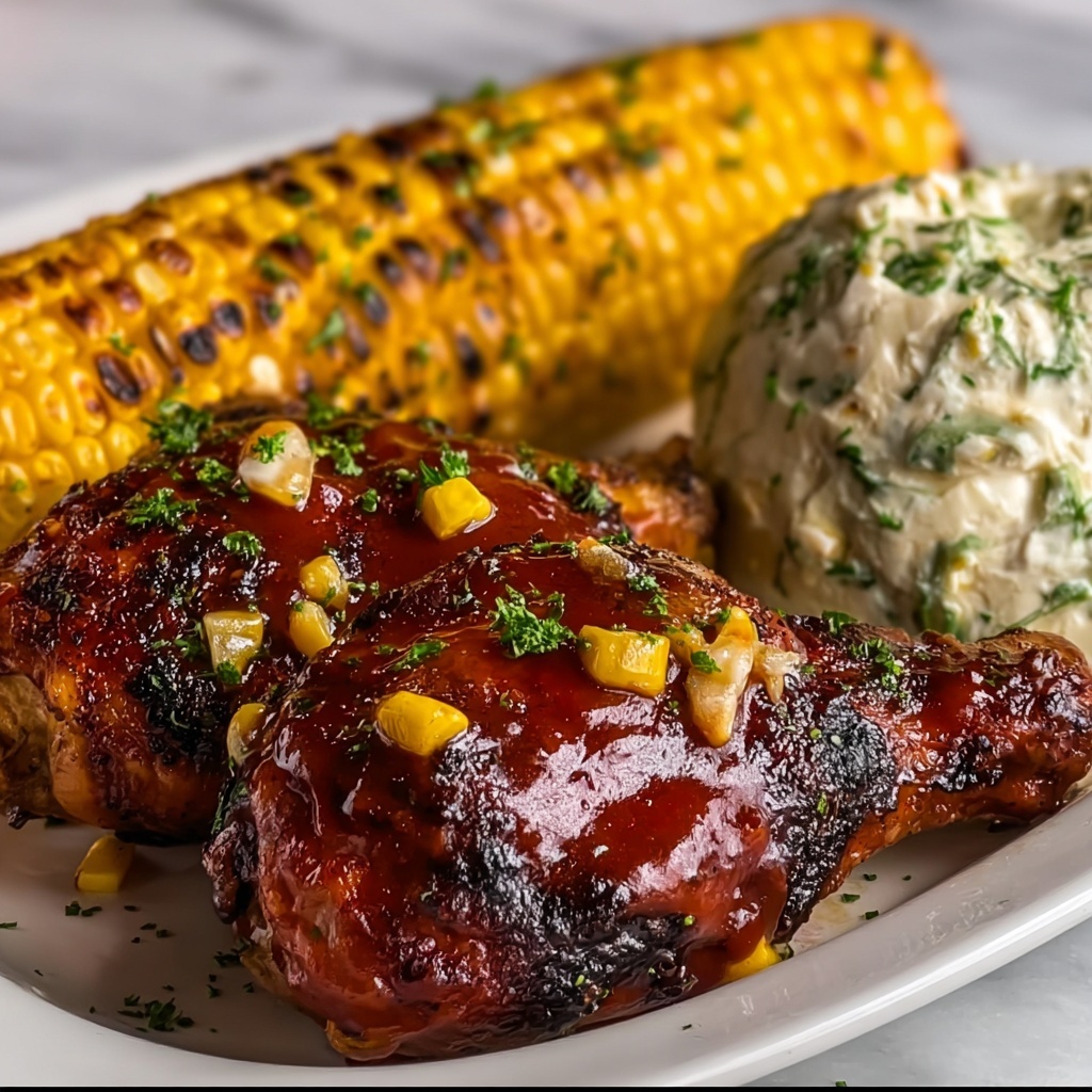 Smoky Chipotle Beer BBQ Chicken with Creamed Grilled Corn Recipe - Recipe Image