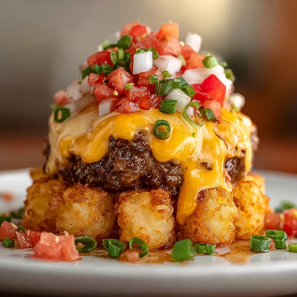 Cheeseburger Stuffed Tater Tot Cones with Colossal Cheese Volcano Recipe - Recipe Image