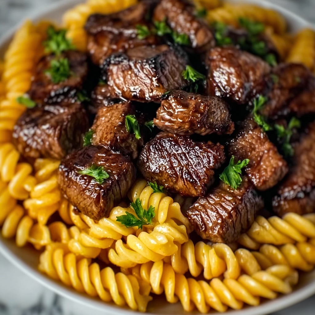 Sticky Honey Garlic Steak and Rotini Recipe - Recipe Image