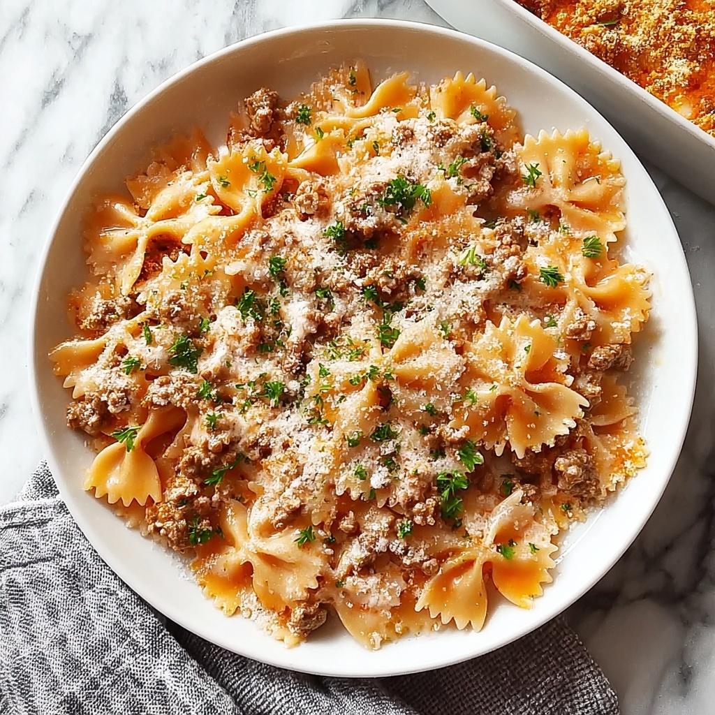 Bowtie Pasta Ziti Bake with Ground Beef and Melted Mozzarella Recipe - Recipe Image