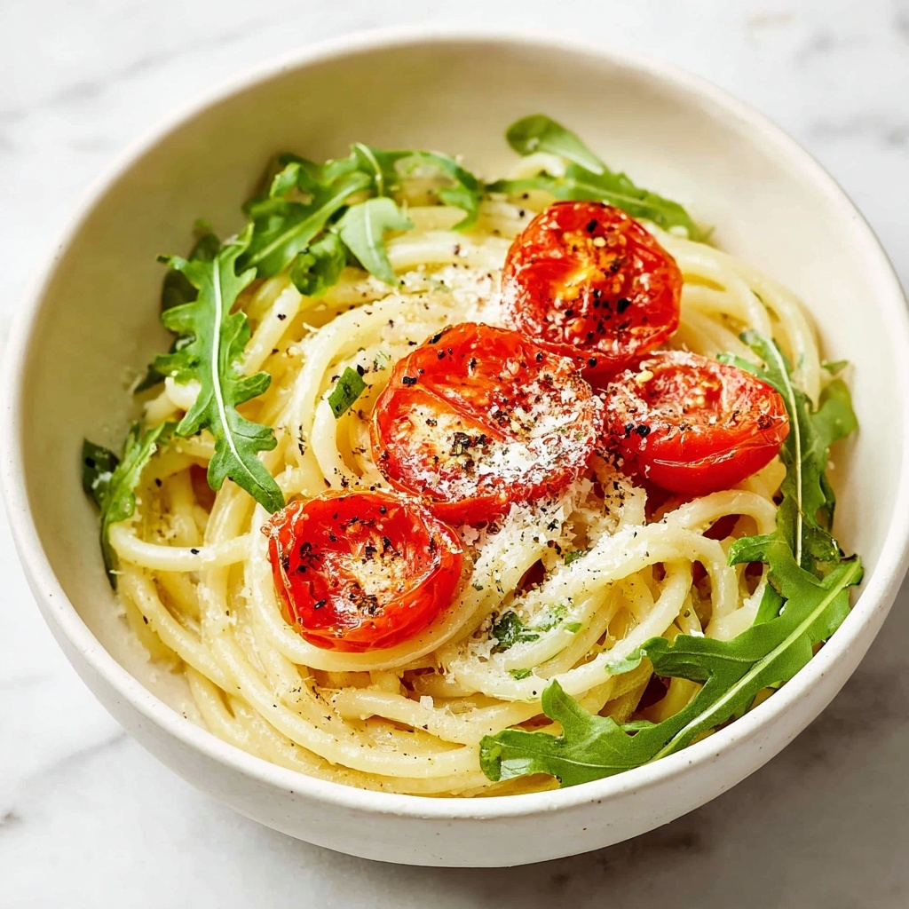 Creamy Avocado Pasta with Cherry Tomatoes and Arugula Recipe - Recipe Image