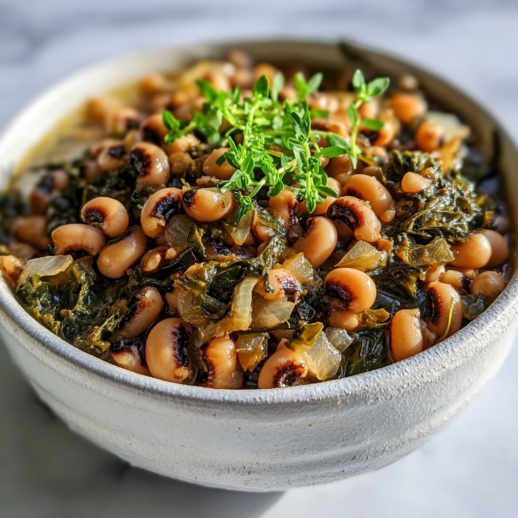 Black-Eyed Peas with Collard Greens and Smoked Ham Hock Recipe - Recipe Image