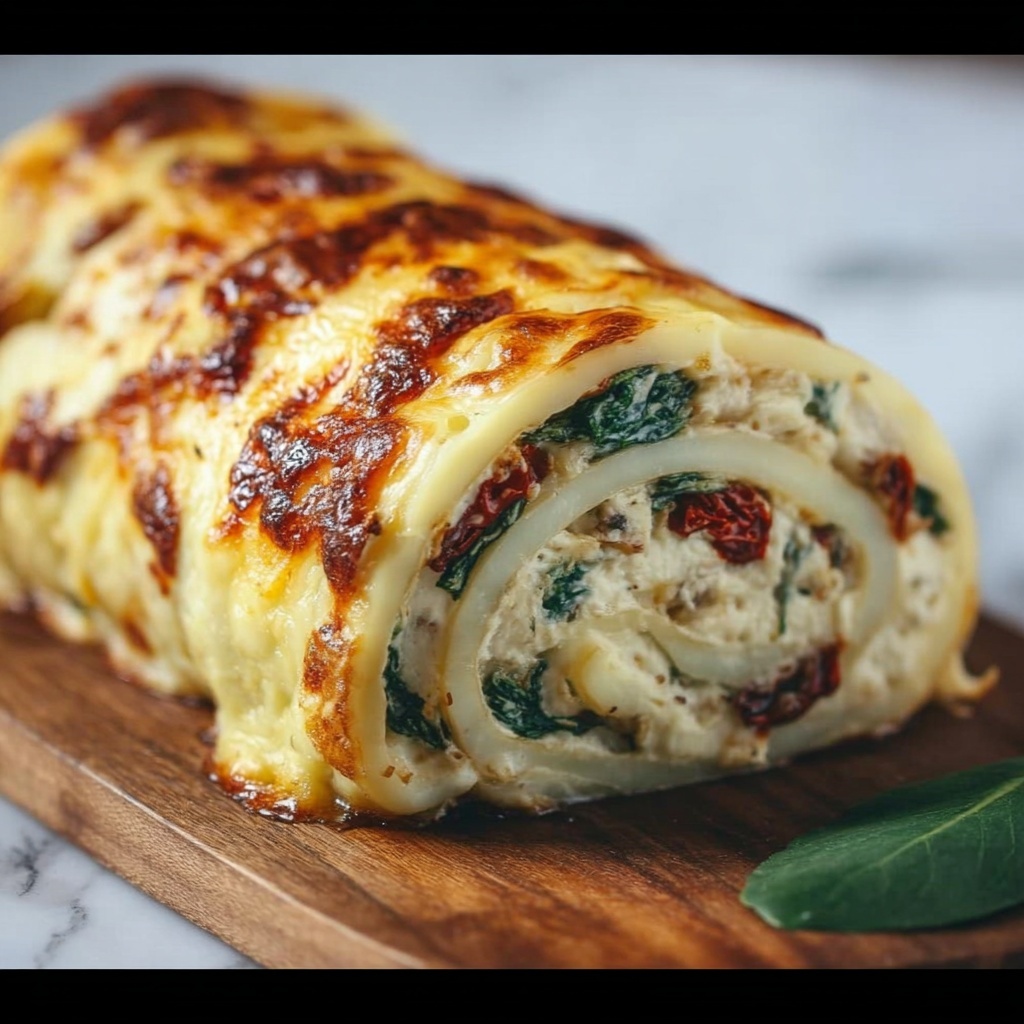 Scalloped Potato Roll with Ground Beef, Spinach, and Cheese Recipe - Recipe Image