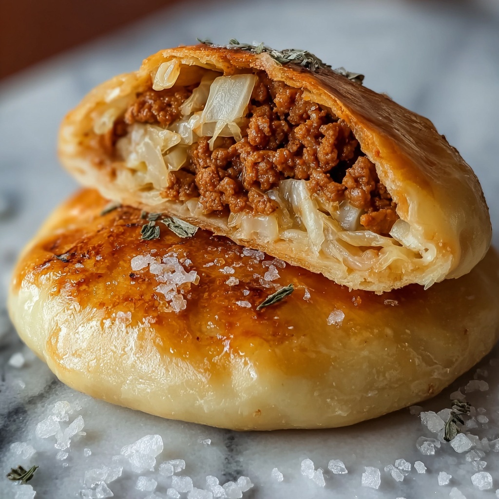 Frozen Bread Dough Stuffed with Ground Beef and Cabbage Recipe - Recipe Image