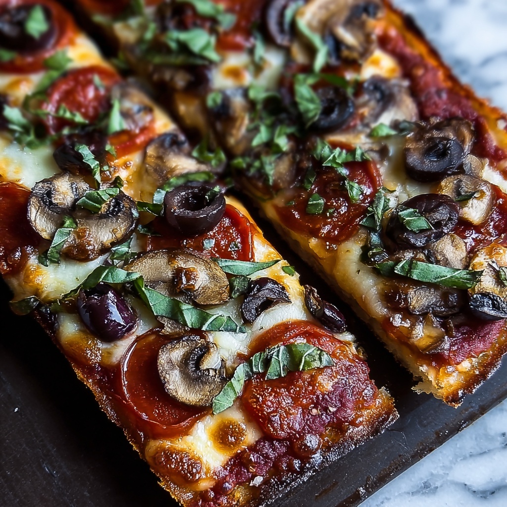 Vegan Pan Pizza with Green Olives and Mushrooms Recipe - Recipe Image