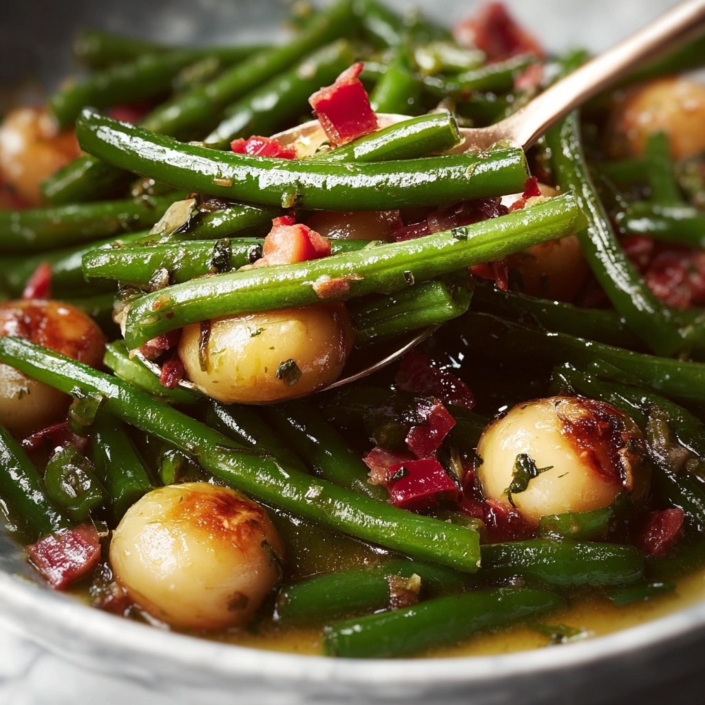 Smothered Green Beans with Bacon and Cream Recipe - Recipe Image