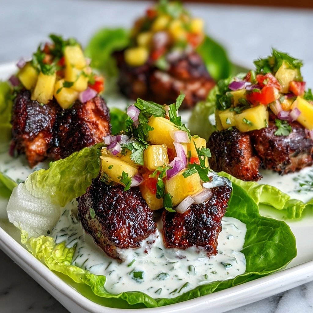 Jerk Chicken Lettuce Cups with Mango Salsa and Coconut Crema Recipe - Recipe Image