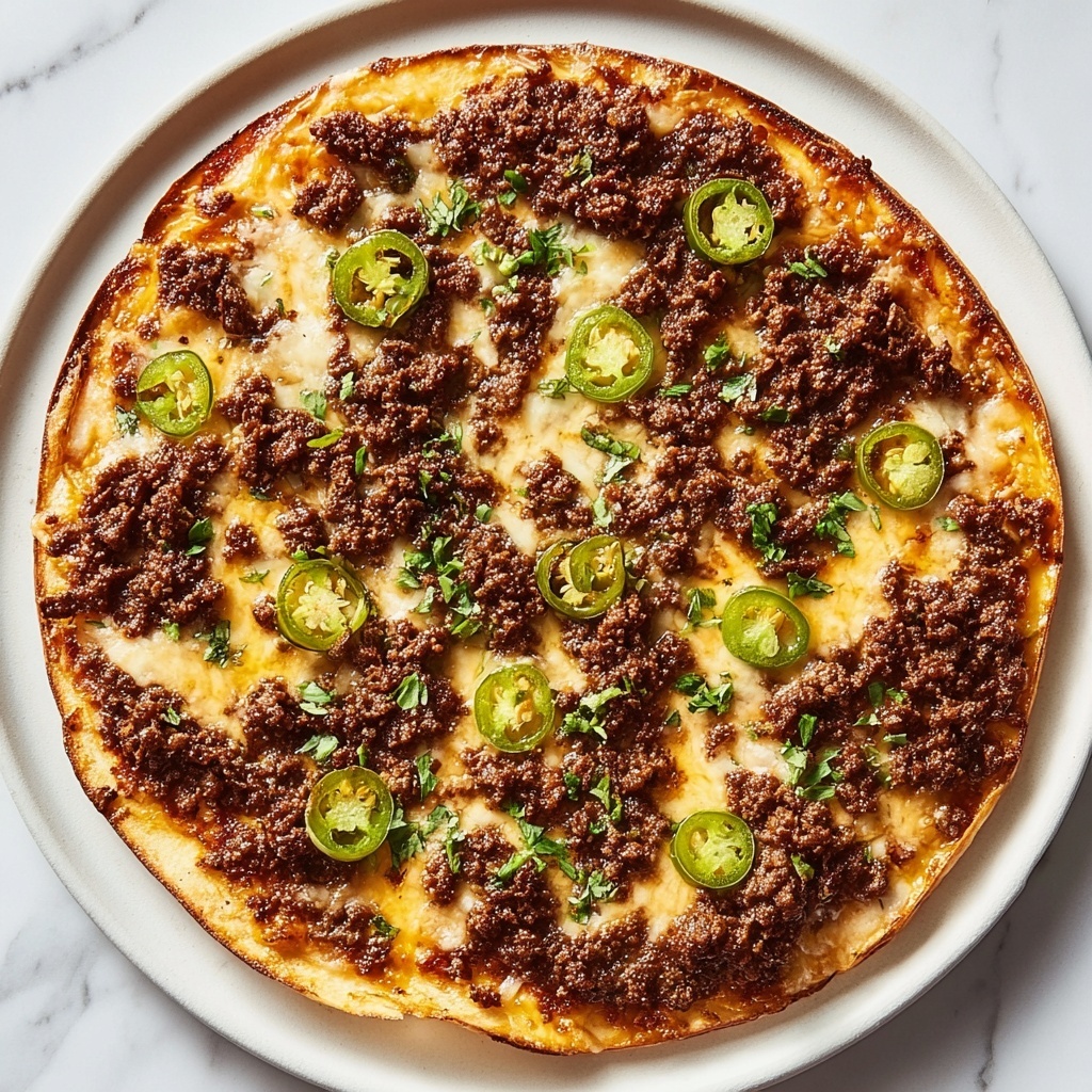 Spicy Ground Beef Pizza with Hot Honey and Jalapeños Recipe - Recipe Image