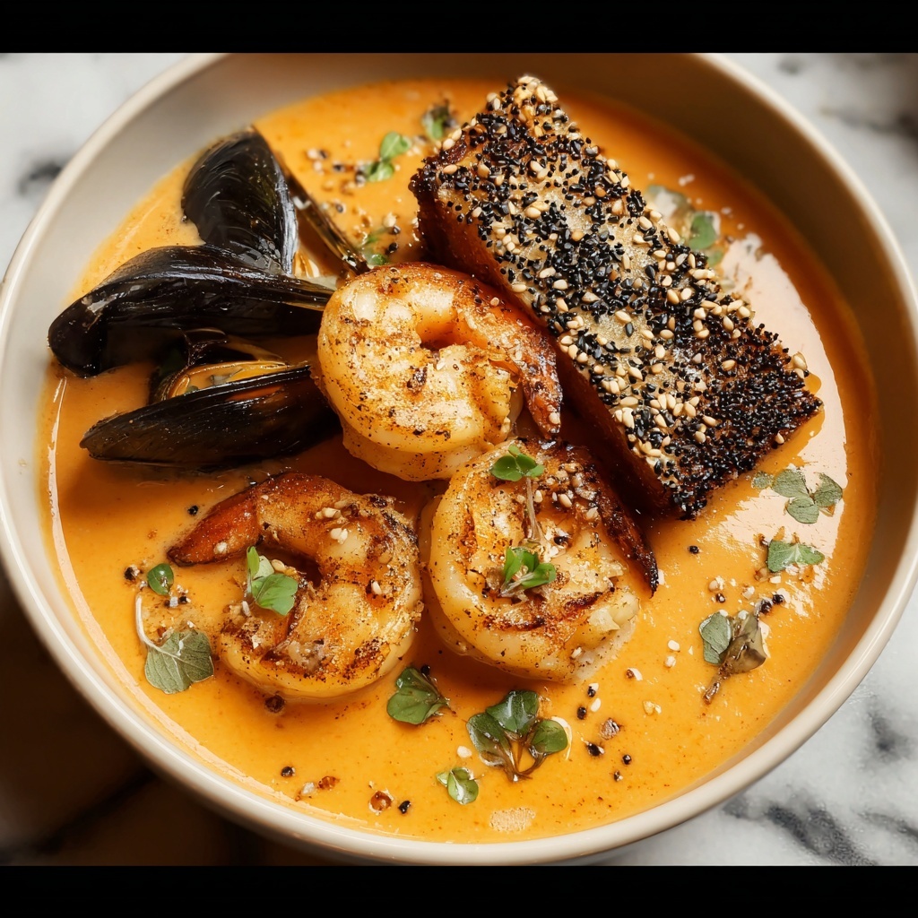 Spiced Seafood Bisque With Sesame Prawn Croutons Recipe - Recipe Image