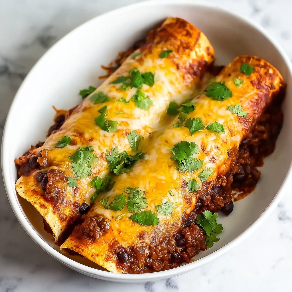 Beef Enchiladas with Homemade Sauce and Cheesy Topping Recipe - Recipe Image