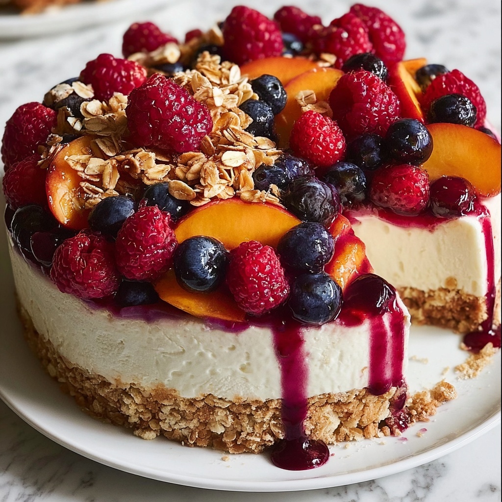 Summer Berry Peach Cheesecake Recipe - Recipe Image