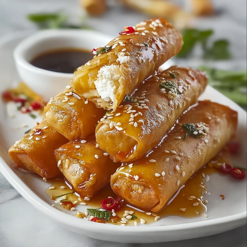 Oven Fried Feta Rolls with Chili Honey Drizzle Recipe - Recipe Image