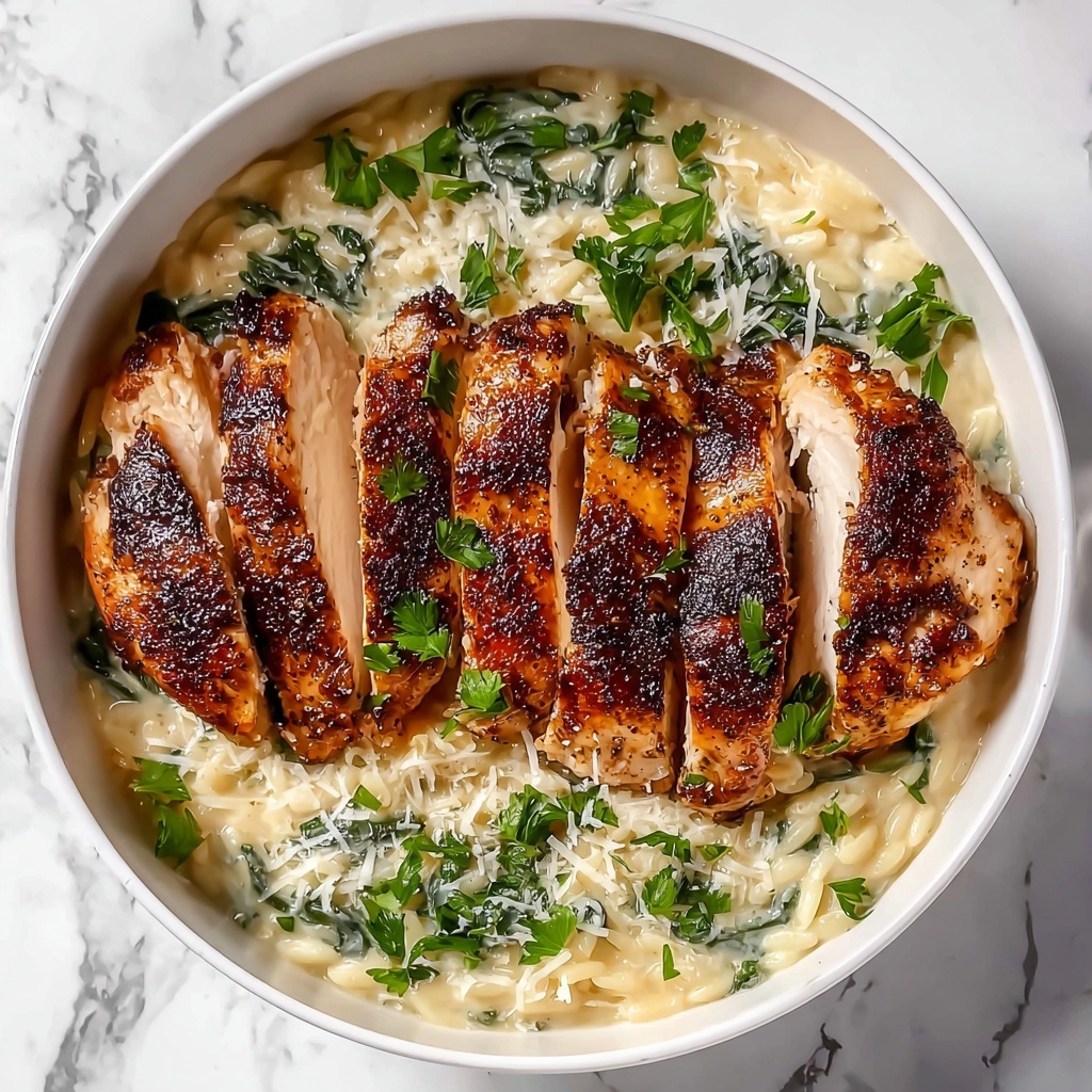 Creamy Parmesan Orzo with Chicken and Asparagus Recipe - Recipe Image