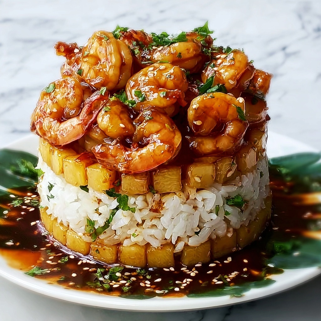 The Best Teriyaki Shrimp Pineapple Rice Stack for Family Meals Recipe - Recipe Image
