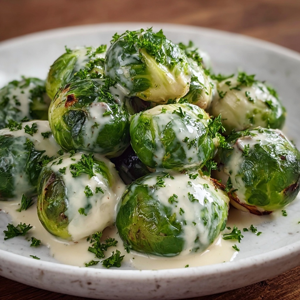 Brussels Sprouts with Cream Cheese Mustard Sauce Recipe - Recipe Image
