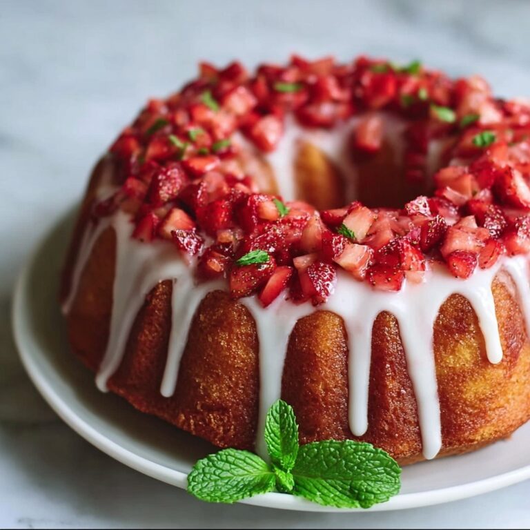 Strawberry Pound Cake with Glaze and Fresh Strawberry Garnish Recipe
