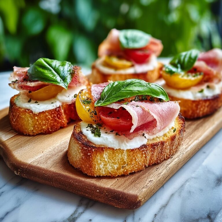 Cheesy Burrata Crostini with Prosciutto and Peaches Recipe