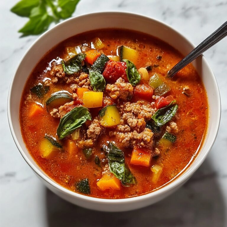 Comforting Zucchini Tomato Italian Beef Sausage Soup Delight Recipe