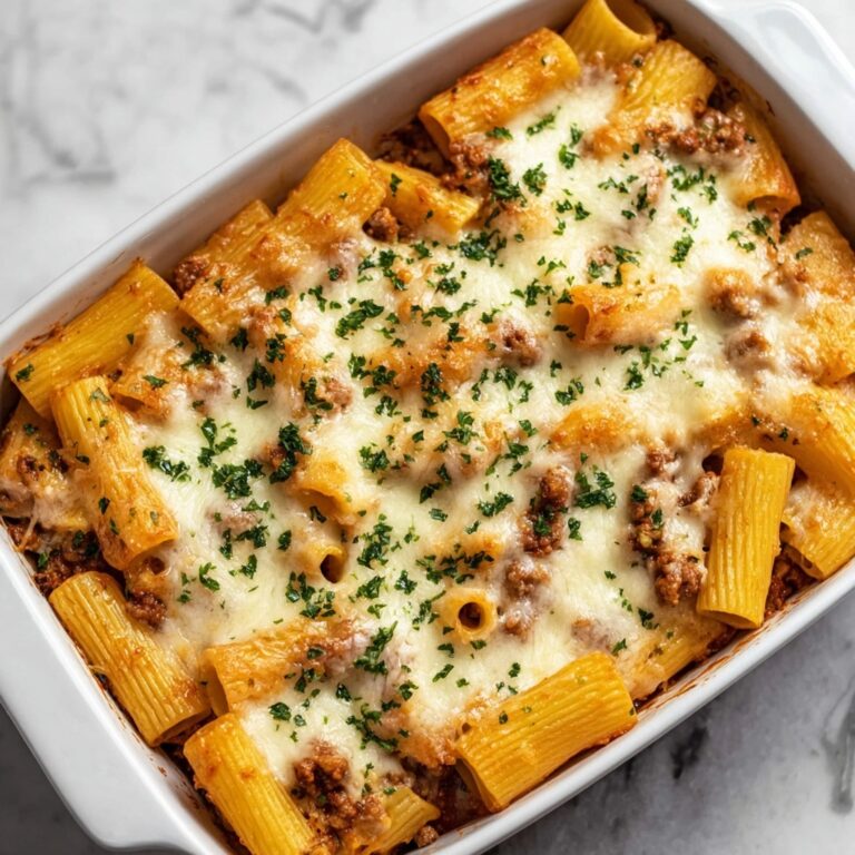 Baked Rigatoni Pasta with Tomato Sauce and Cheeses Recipe