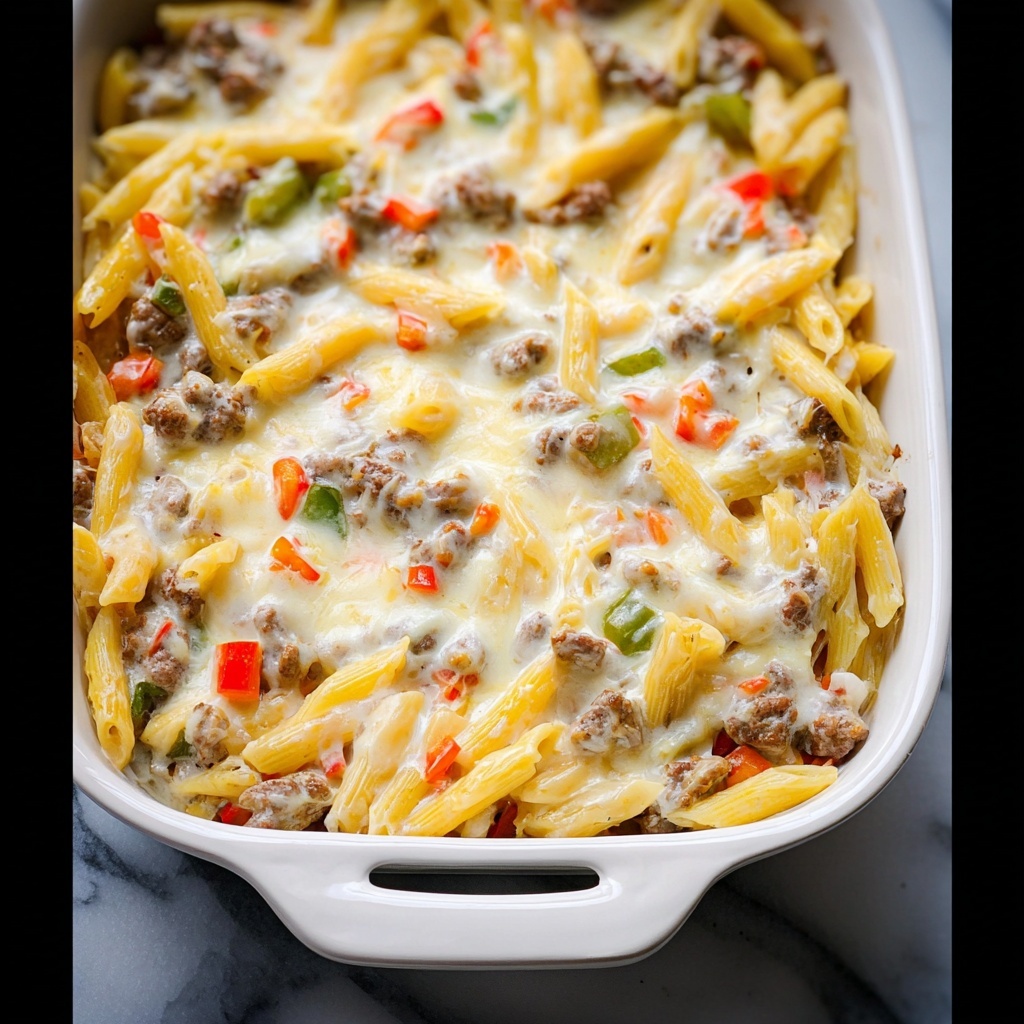 Philly Cheesesteak Pasta Bake Recipe - Recipe Image