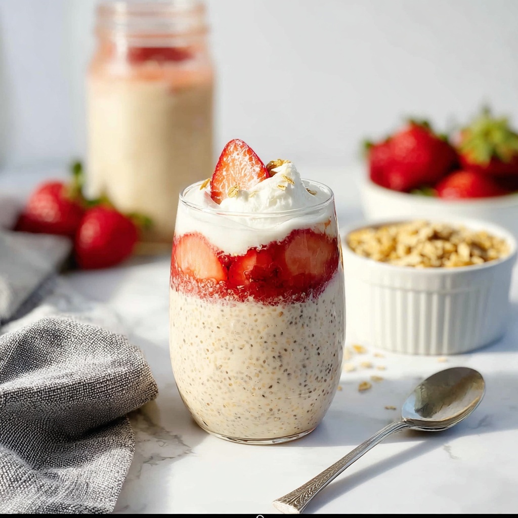 Creamy Strawberry Rhubarb Chia Overnight Oats Recipe - Recipe Image