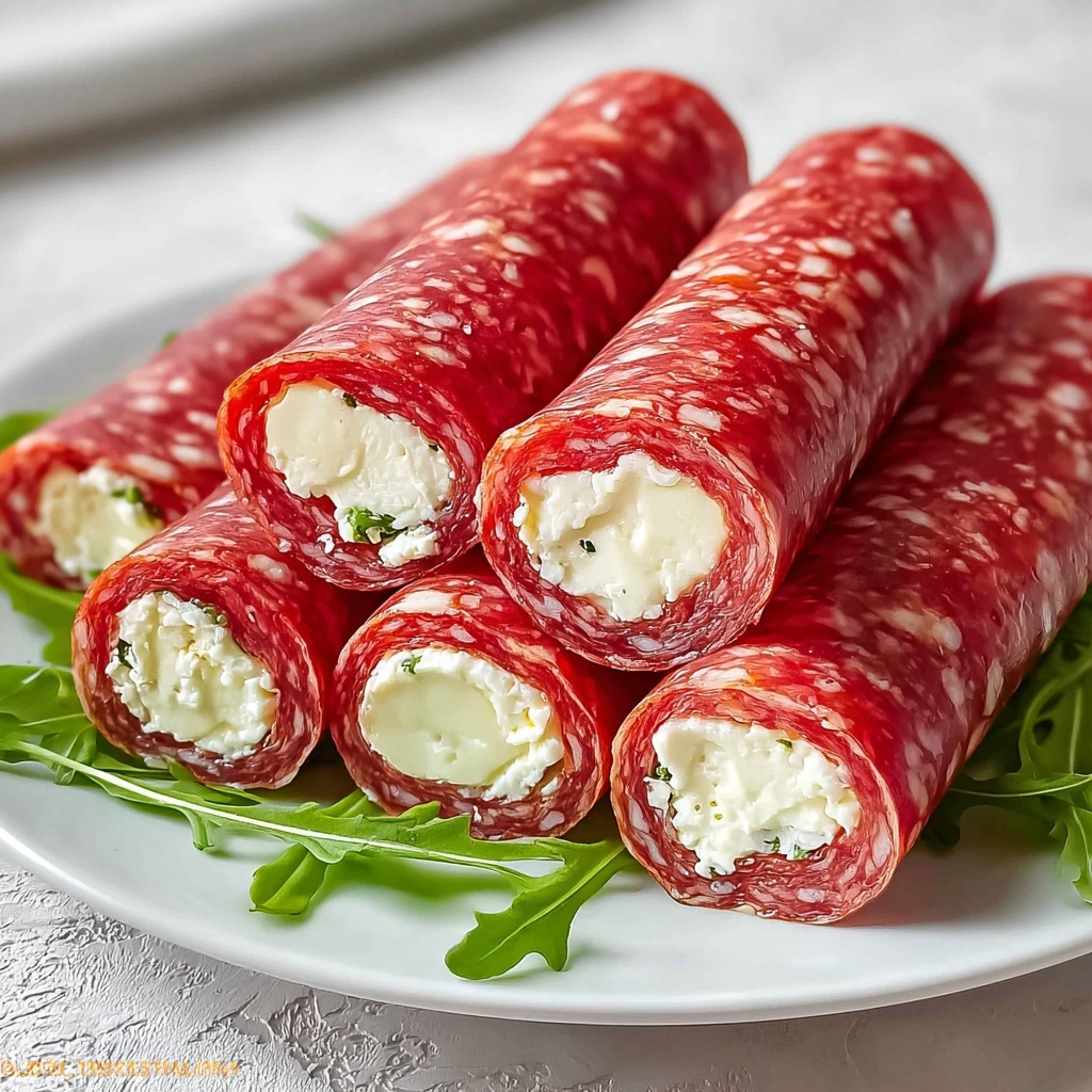 Salami Roll-Ups with Cream Cheese and Fresh Vegetables Recipe - Recipe Image