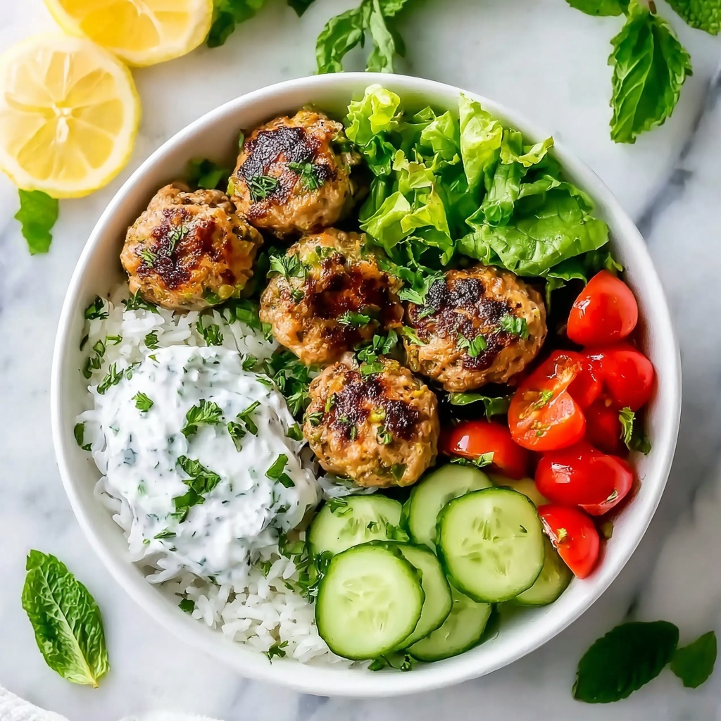 Greek Chicken Meatballs with Tzatziki and Fresh Salad Recipe - Recipe Image
