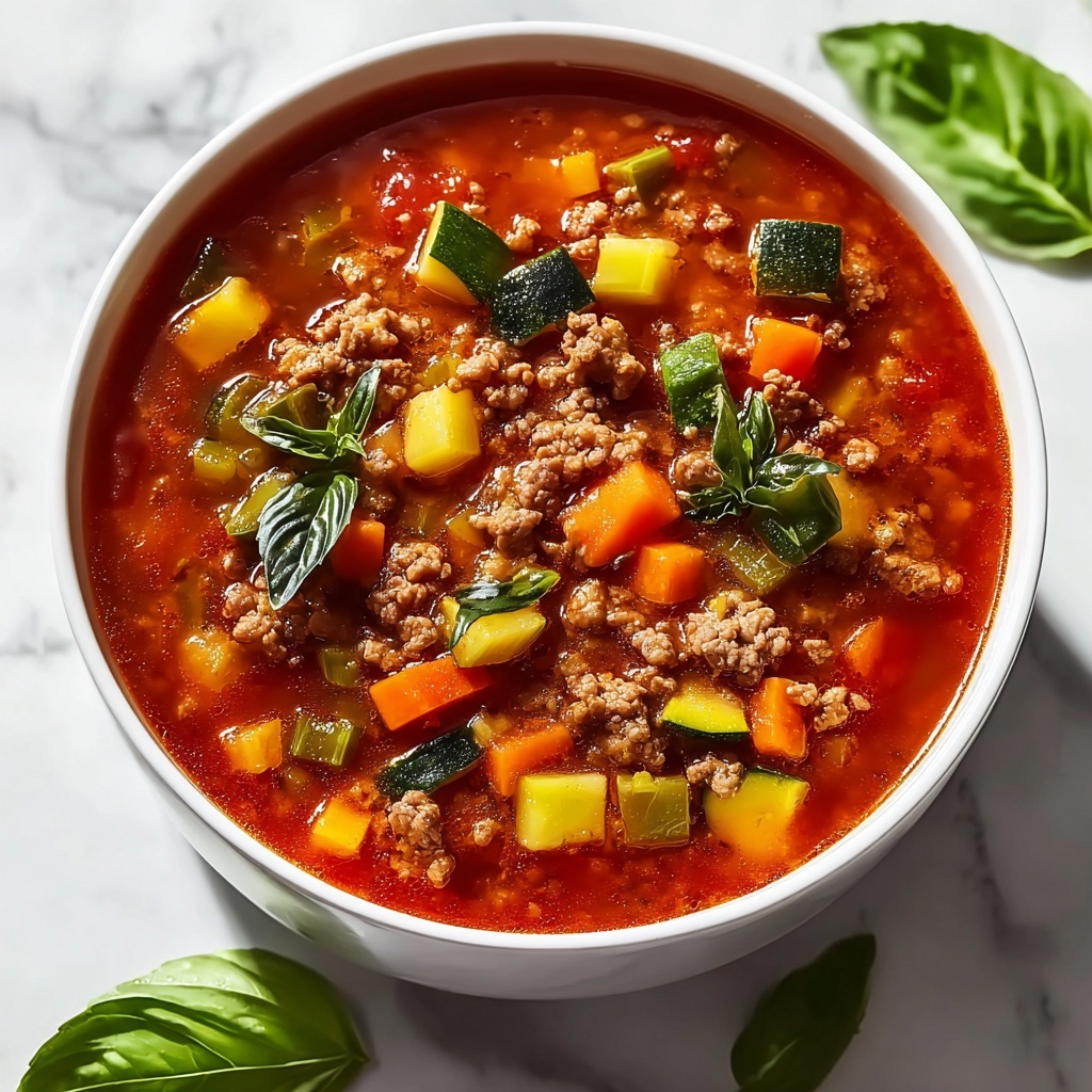 Comforting Zucchini Tomato Italian Beef Sausage Soup Delight Recipe - Recipe Image