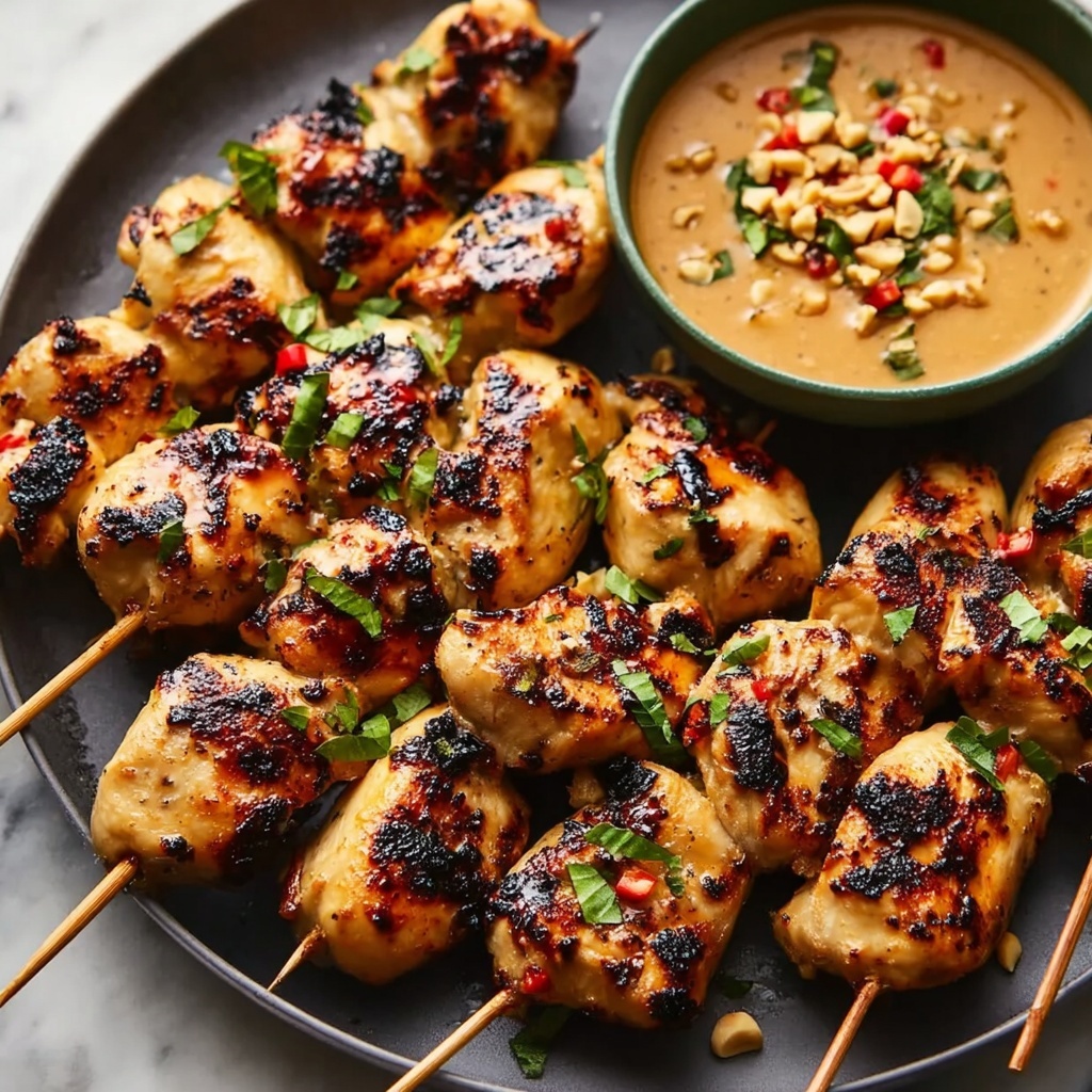 Easy Grilled Thai Chicken Skewers with Peanut Sauce Recipe - Recipe Image