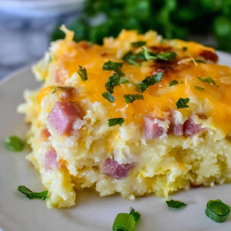 Breakfast Hashbrown Casserole with Ham and Cheddar Recipe