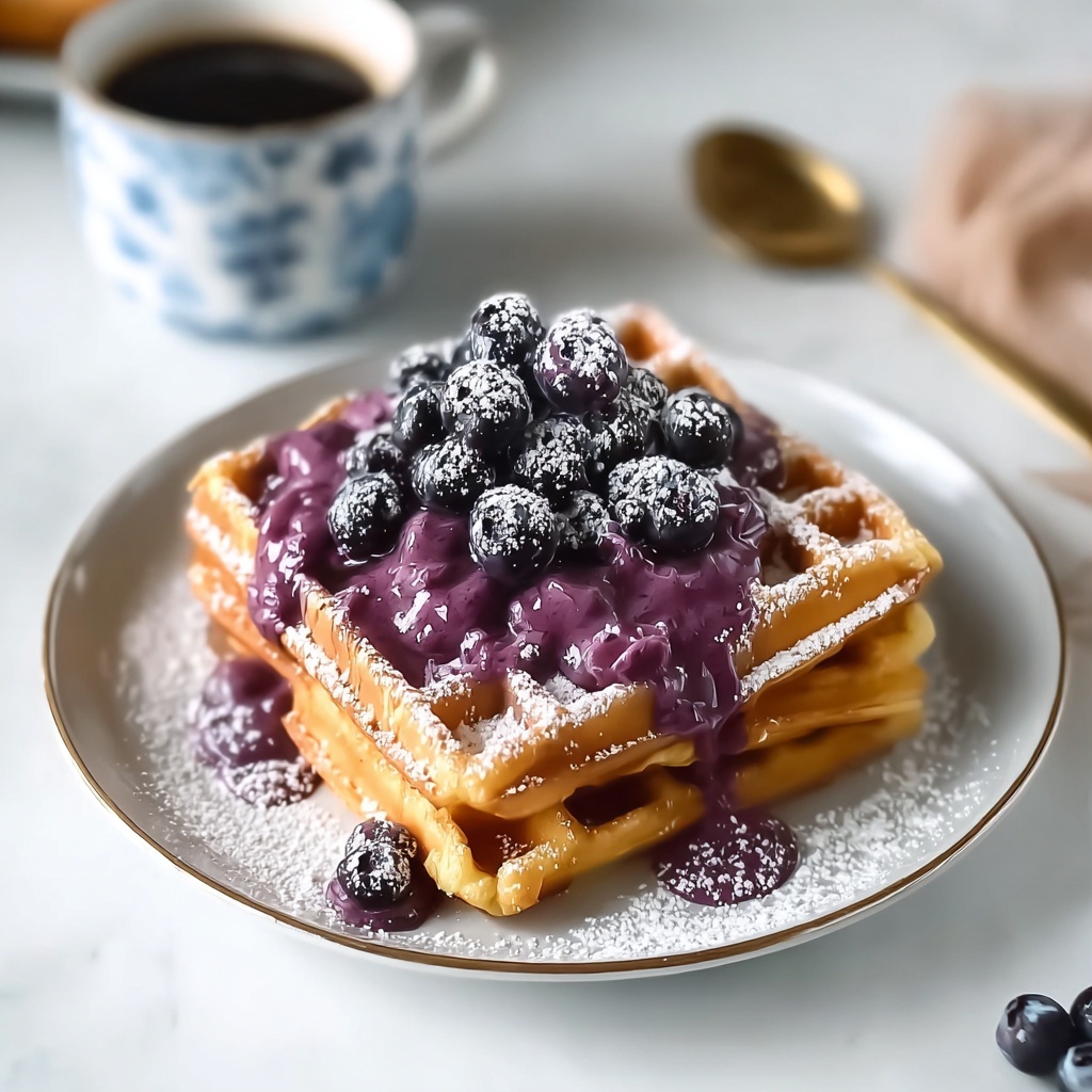 Delicious Ube Waffles with Macapuno Syrup Recipe - Recipe Image