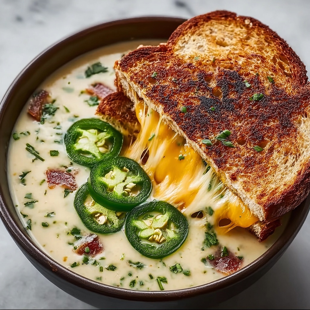 Spicy Jalapeño Popper Soup with Grilled Cheese Dippers Recipe - Recipe Image