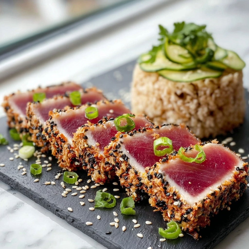 Simple Seared Ahi Tuna with Sesame Crust and Ginger Soy Sauce Recipe - Recipe Image