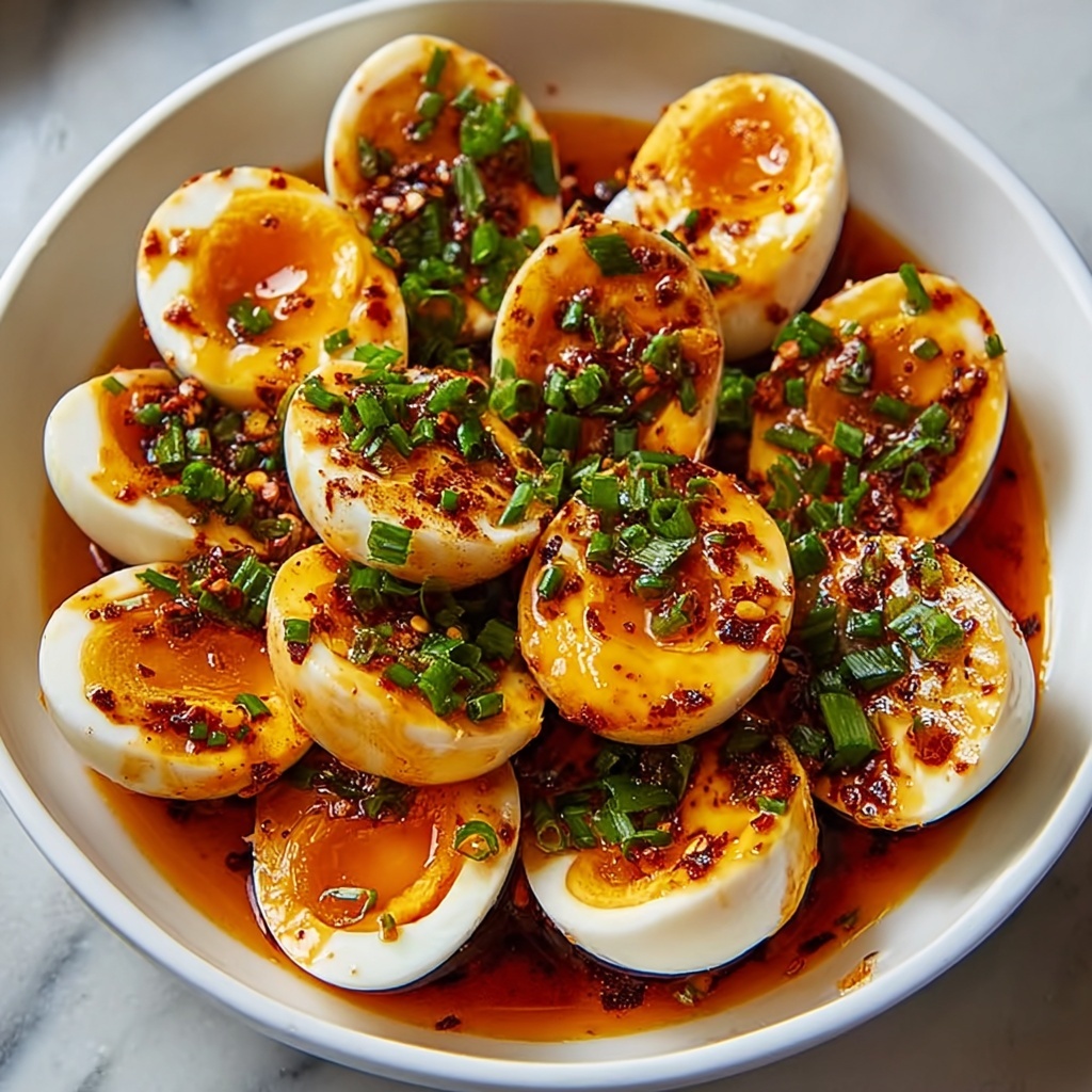 Spicy Chili Garlic Deviled Eggs with a Fiery Kick Recipe - Recipe Image