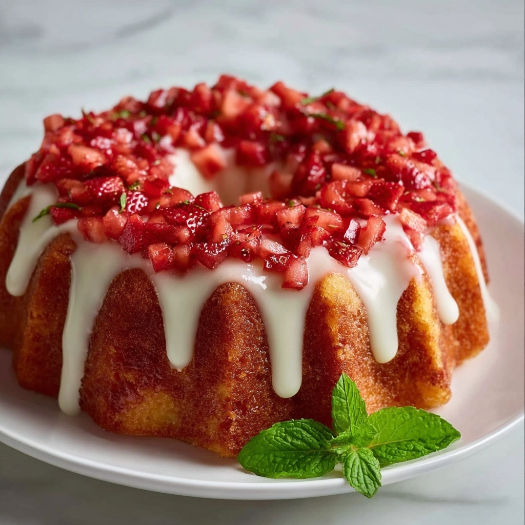 Strawberry Pound Cake with Glaze and Fresh Strawberry Garnish Recipe - Recipe Image
