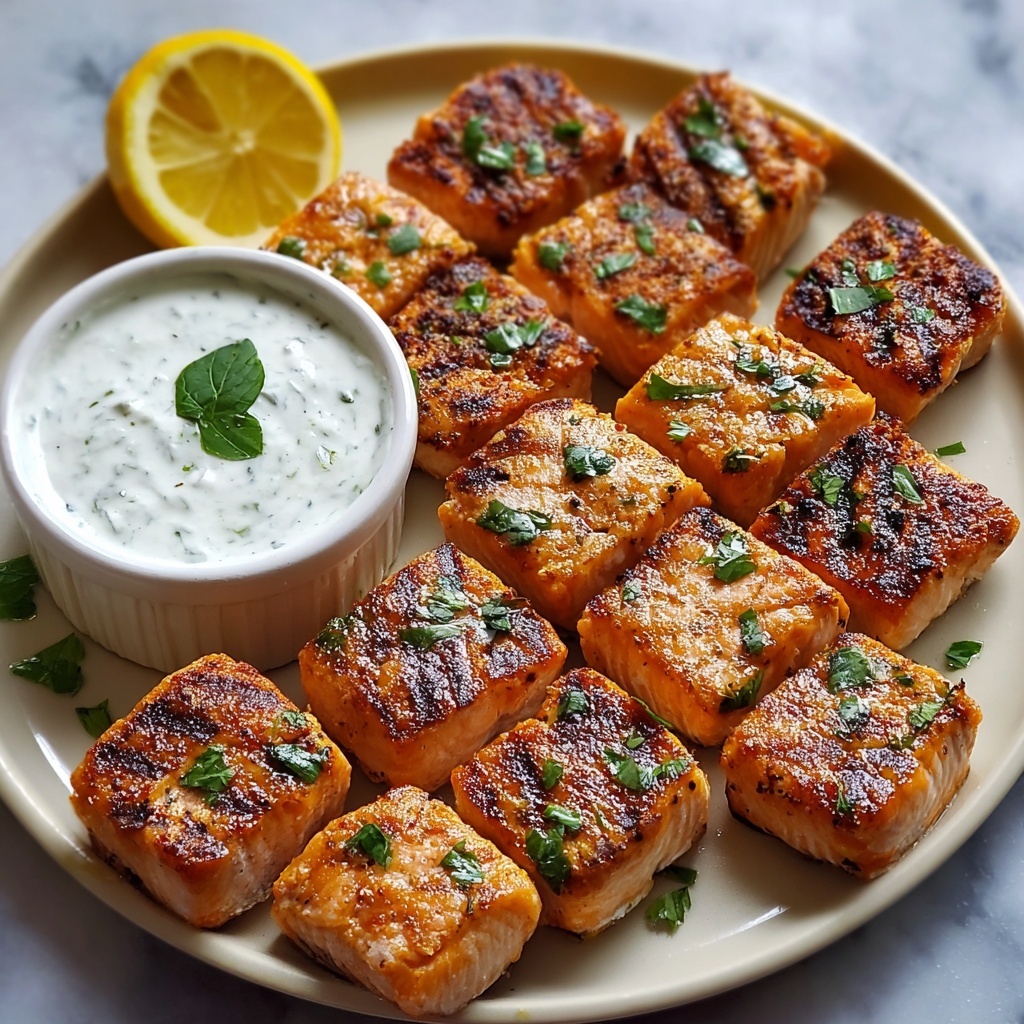 Air Fryer Salmon Bites with Garlic Cream Sauce Recipe - Recipe Image
