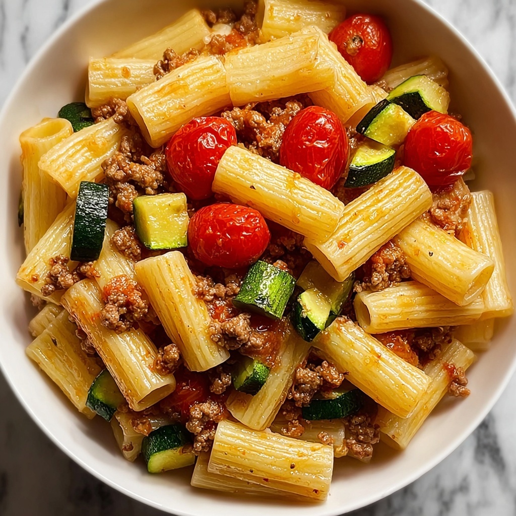 Rigatoni with Sausage, Tomatoes, and Zucchini Recipe - Recipe Image