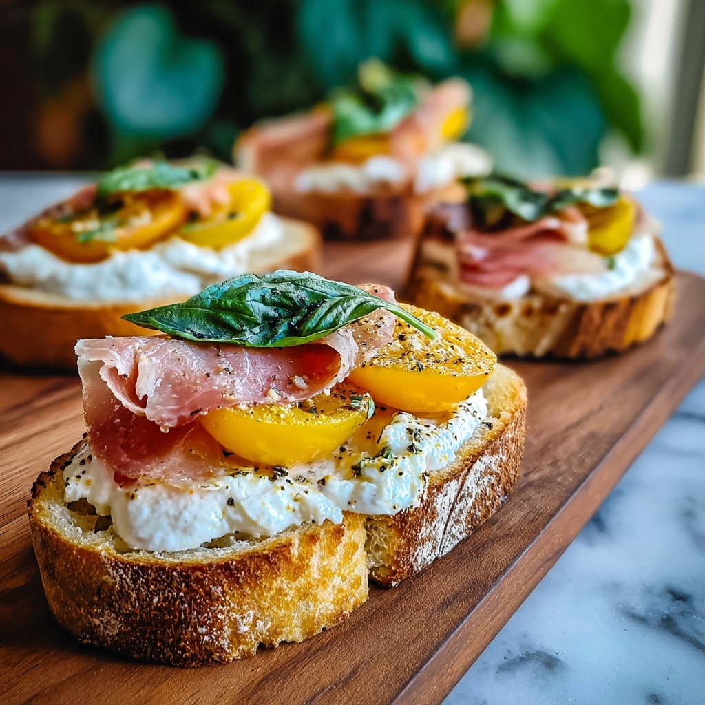 Cheesy Burrata Crostini with Prosciutto and Peaches Recipe - Recipe Image