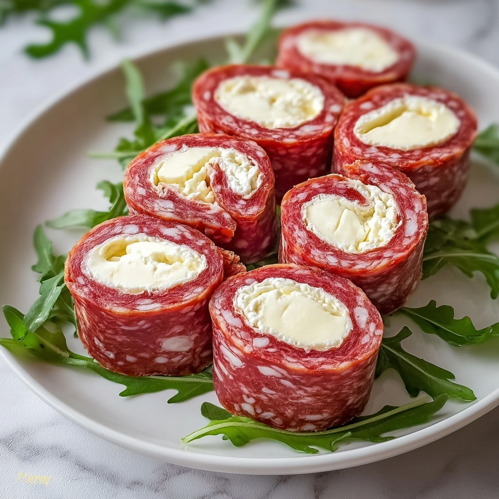 Salami Roll-Ups with Cream Cheese and Fresh Vegetables Recipe - Recipe Image