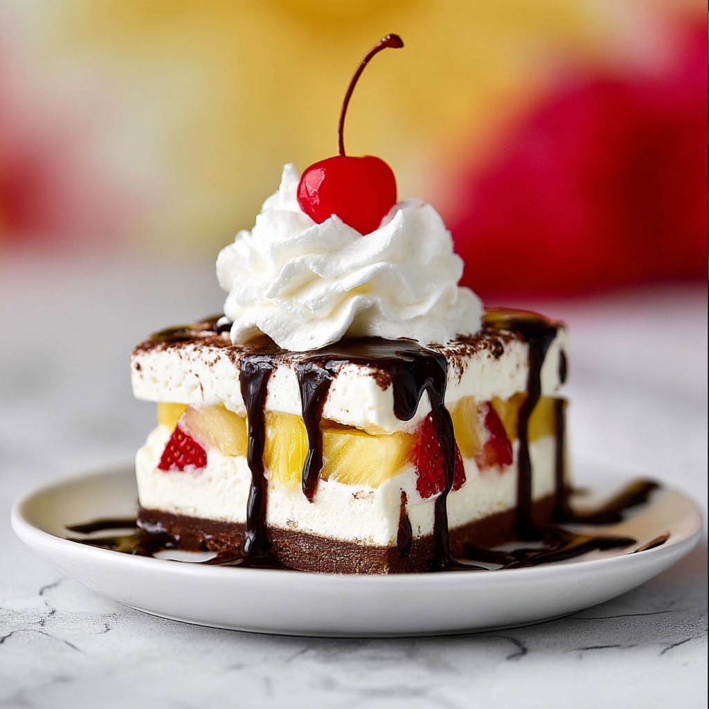 Banana Split Ice Cream Sandwich Cake Recipe - Recipe Image