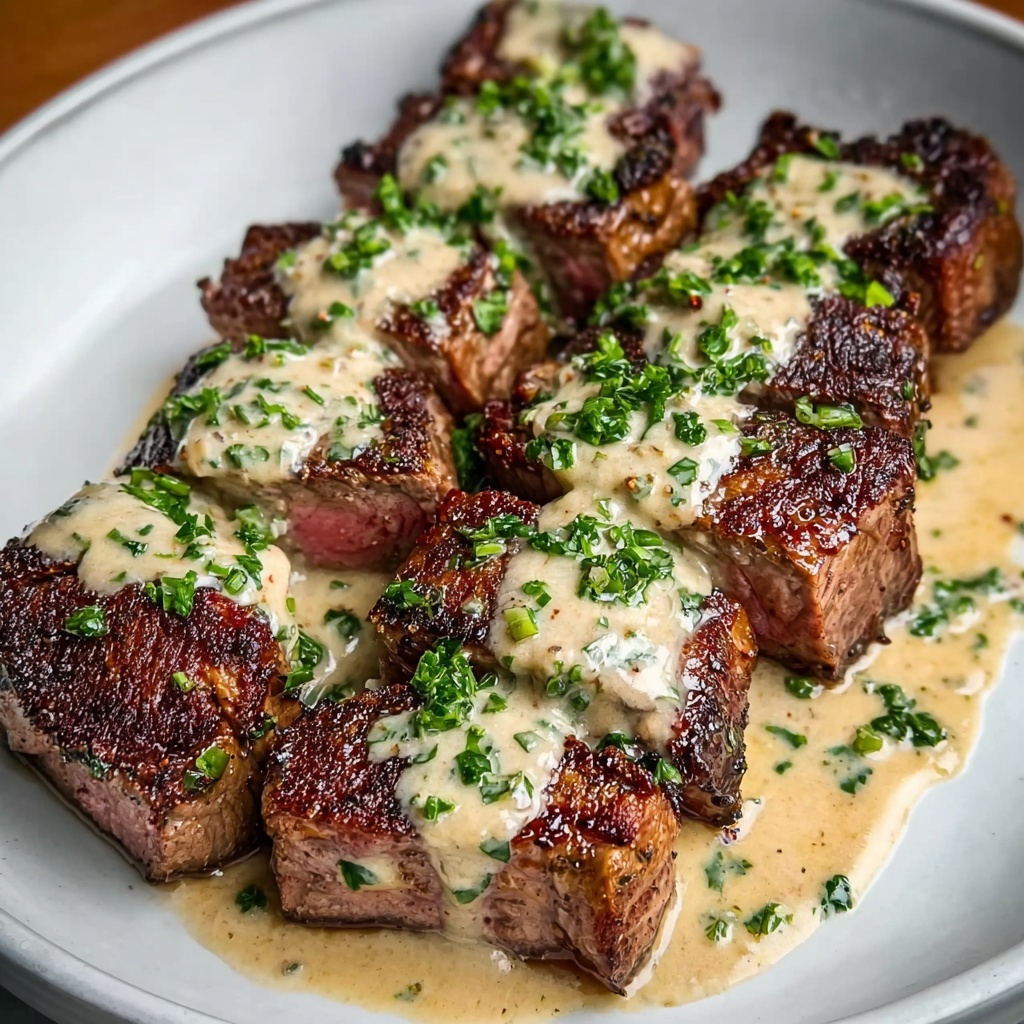 The Best Steak with Creamy Garlic Sauce Recipe - Recipe Image